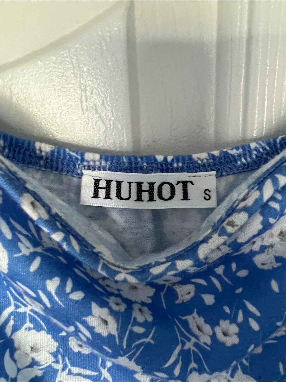 Blue Floral Square-Neck Mini Sun Dress Size Small With Pockets - Picture 4 of 6
